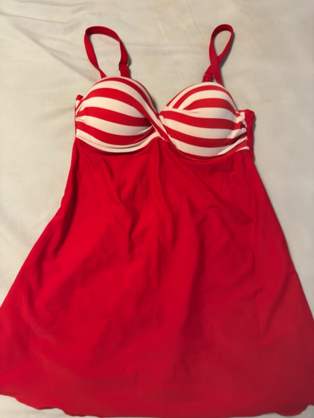 Red & White Stripe Bust Swim Dress